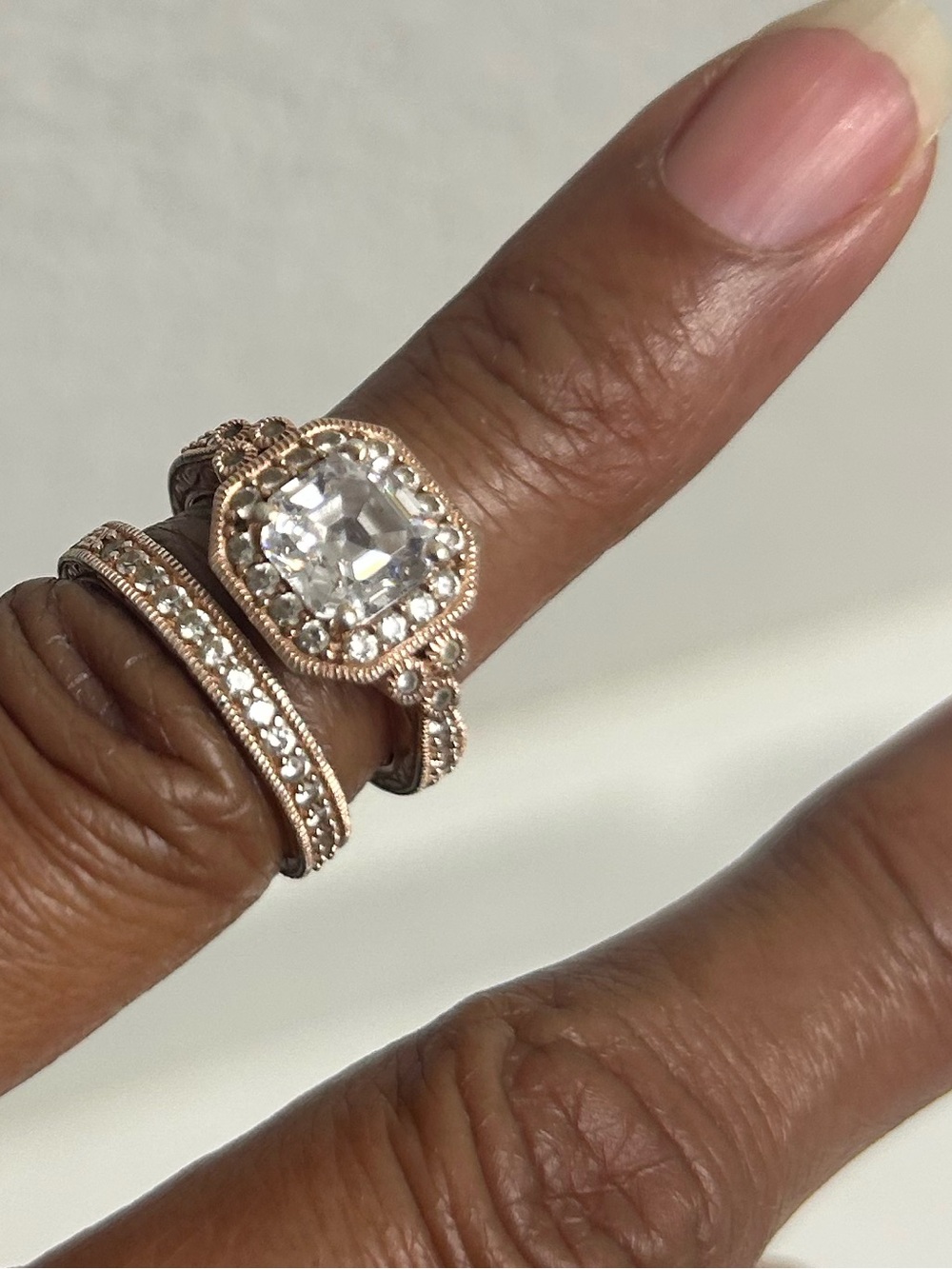 Amazon Rose Gold Cubic Zirconia Halo Bridal Ring Set